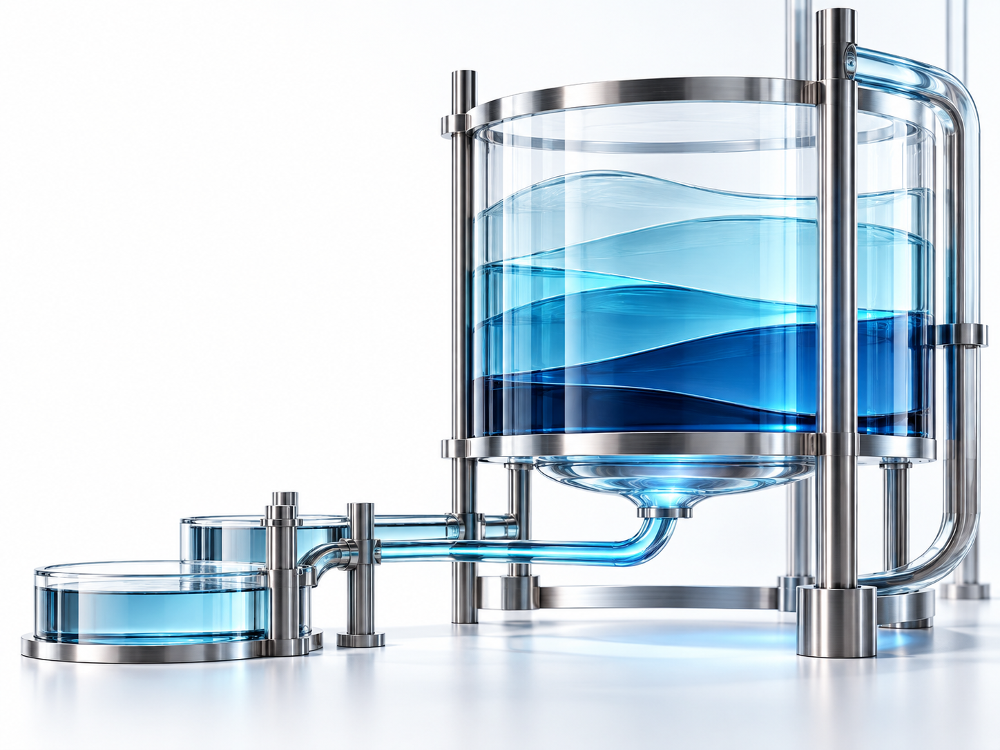 Réservoir transparent contenant plusieurs couches bleues